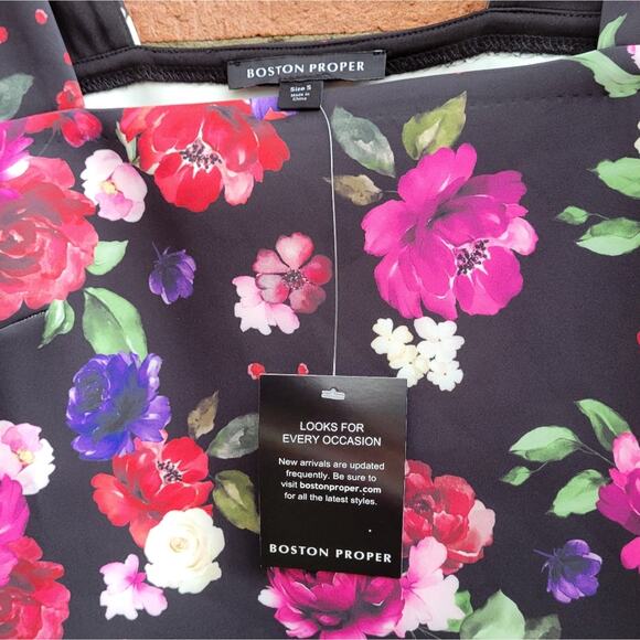 Boston Proper Floral Scuba And Organza Sleeve Top Small - Picture 8 of 11